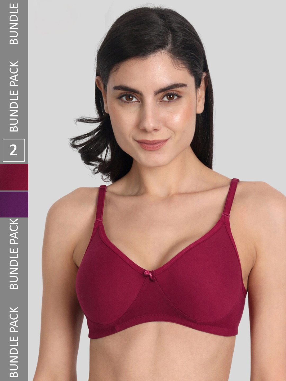 

Aimly Pack Of 2 Seamless Full Coverage Dry Fit Cotton All Day Comfort T Shirt Bra, Burgundy