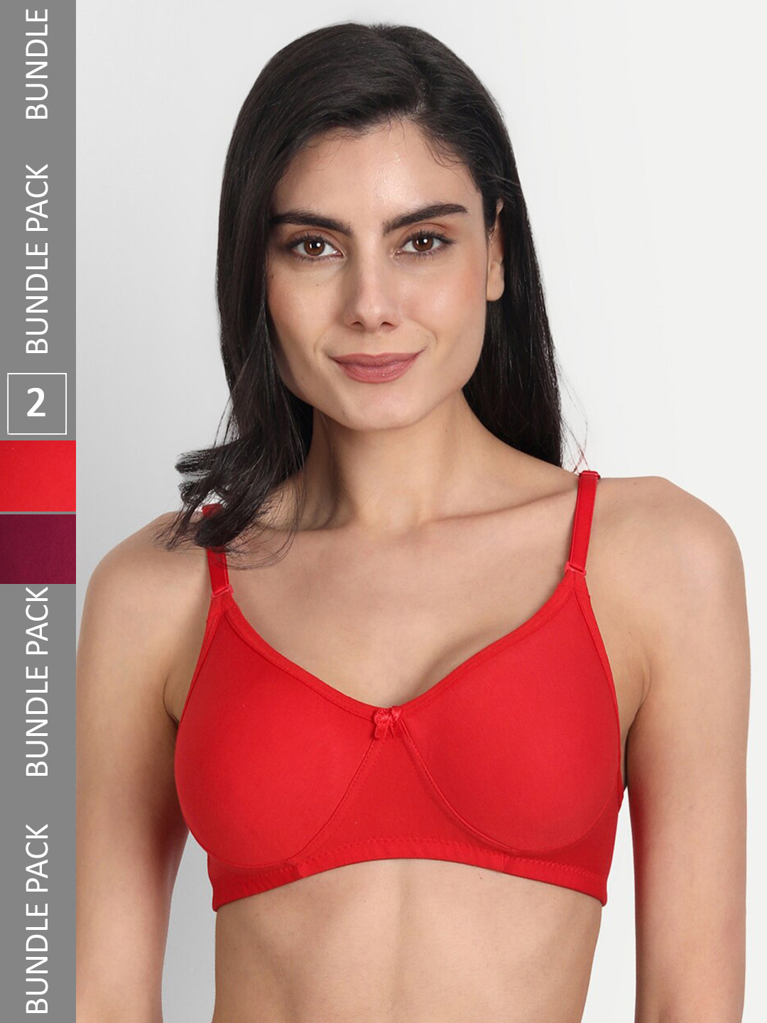

Aimly Pack Of 2 Seamless Full Coverage Dry Fit Cotton All Day Comfort T Shirt Bra, Red