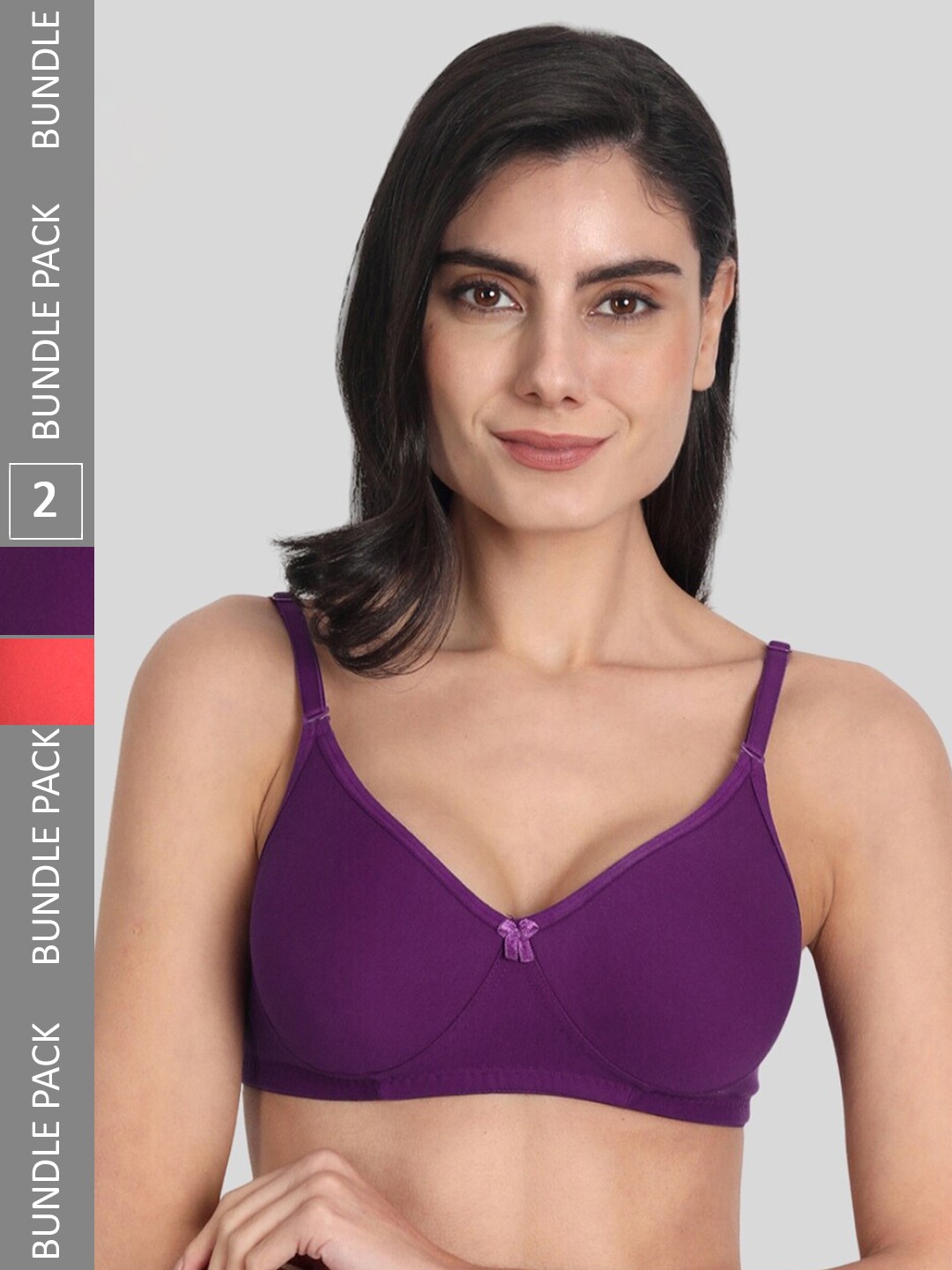 

Aimly Pack Of 2 Seamless Full Coverage Dry Fit Cotton All Day Comfort T Shirt Bra, Purple