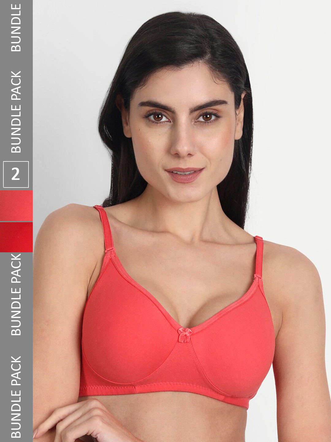 

Aimly Pack Of 2 Seamless Full Coverage Dry Fit Cotton All Day Comfort T Shirt Bra, Red