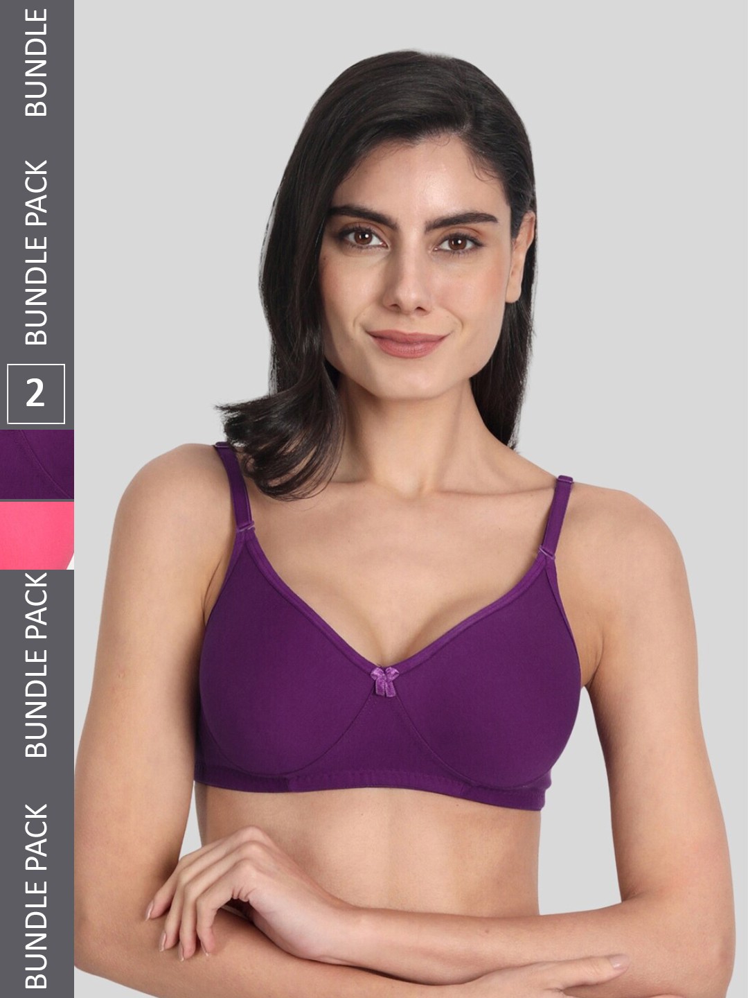 

Aimly Pack Of 2 Seamless Full Coverage Dry Fit Cotton All Day Comfort T Shirt Bra, Purple