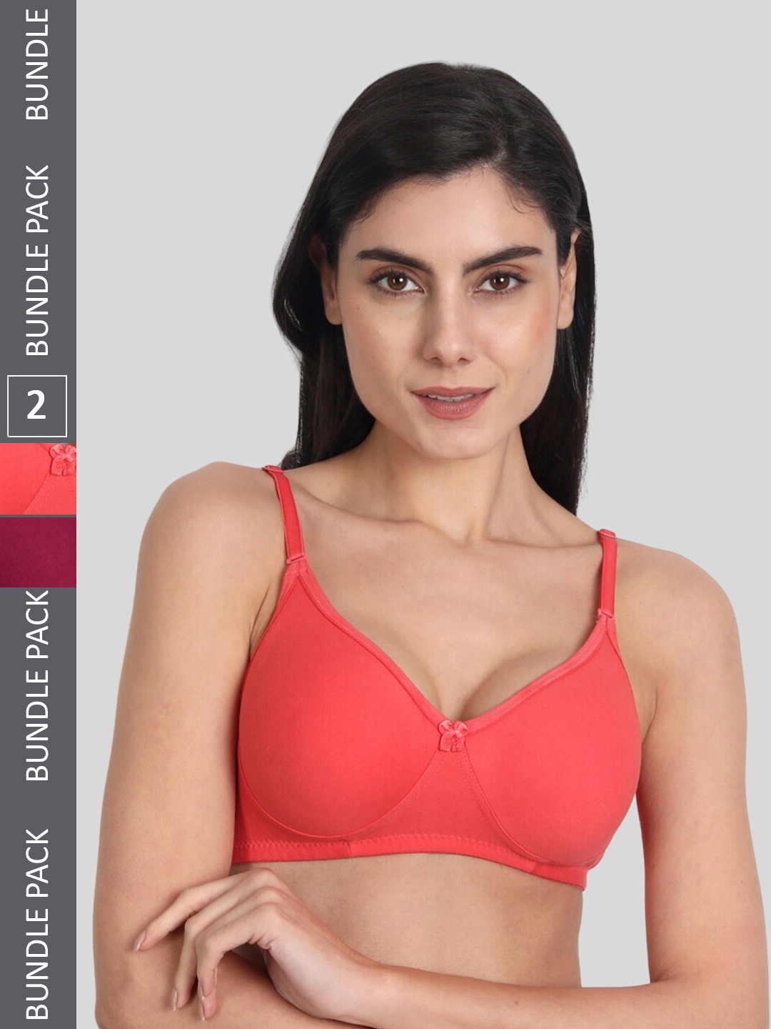 

Aimly Pack Of 2 Seamless Full Coverage Dry Fit Cotton All Day Comfort T Shirt Bra, Red