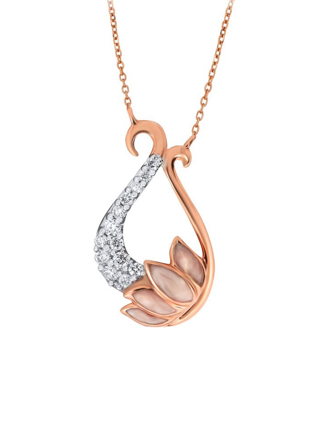 

SENCO Roving Swans 14KT Rose Gold Diamond-Studded Pendant-3.2gm