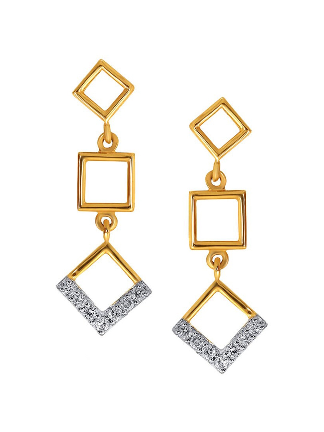 

SENCO Geometrical Splendour 14KT Gold Diamond Studded Drop Earrings-1.8gm