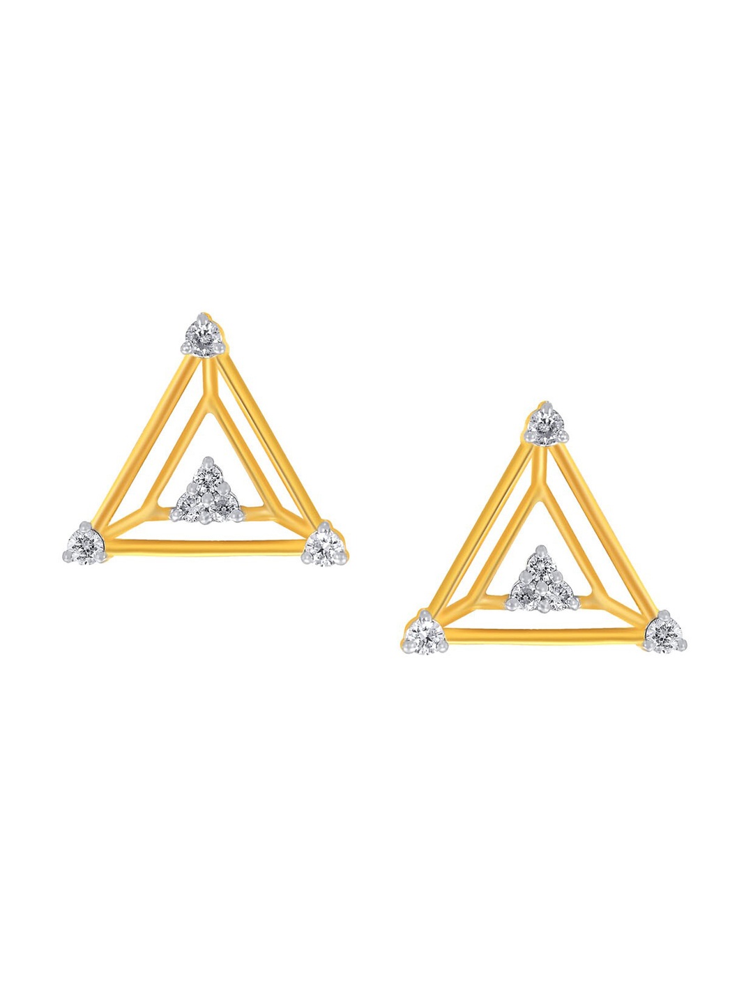 

SENCO Chic Triangular Duo18KT Diamond Studded Stud Earrings-1.8gm, Gold