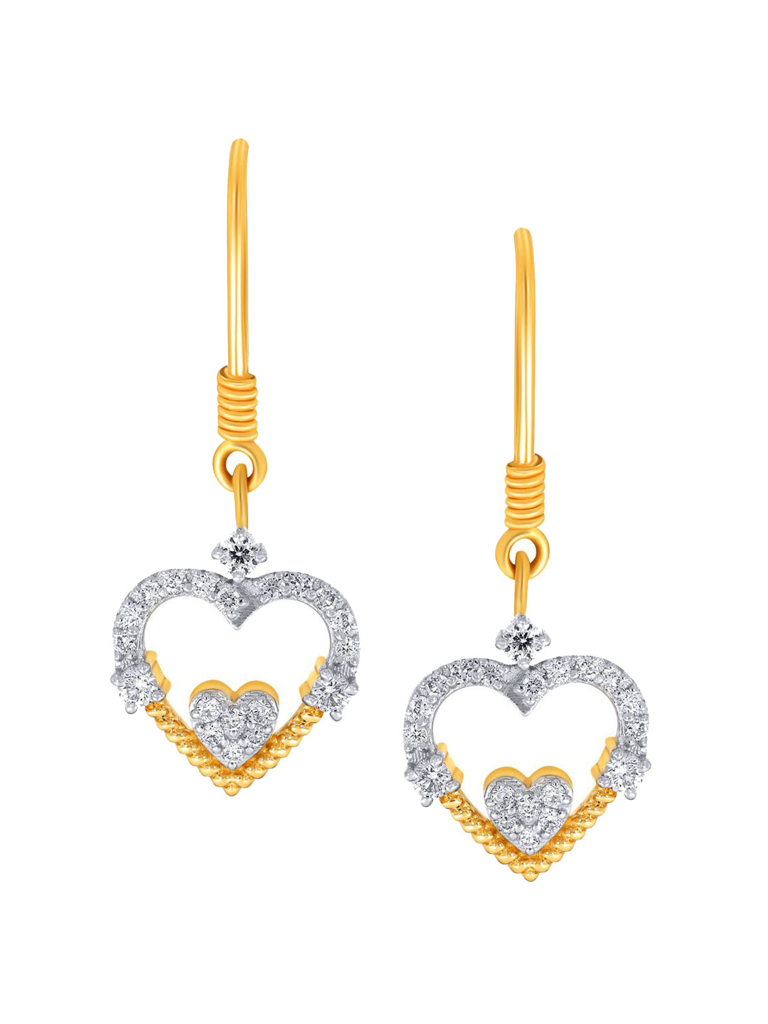 

SENCO 14KT Heart Shaped Diamond Studded Drop Earrings-3.0gm, Gold