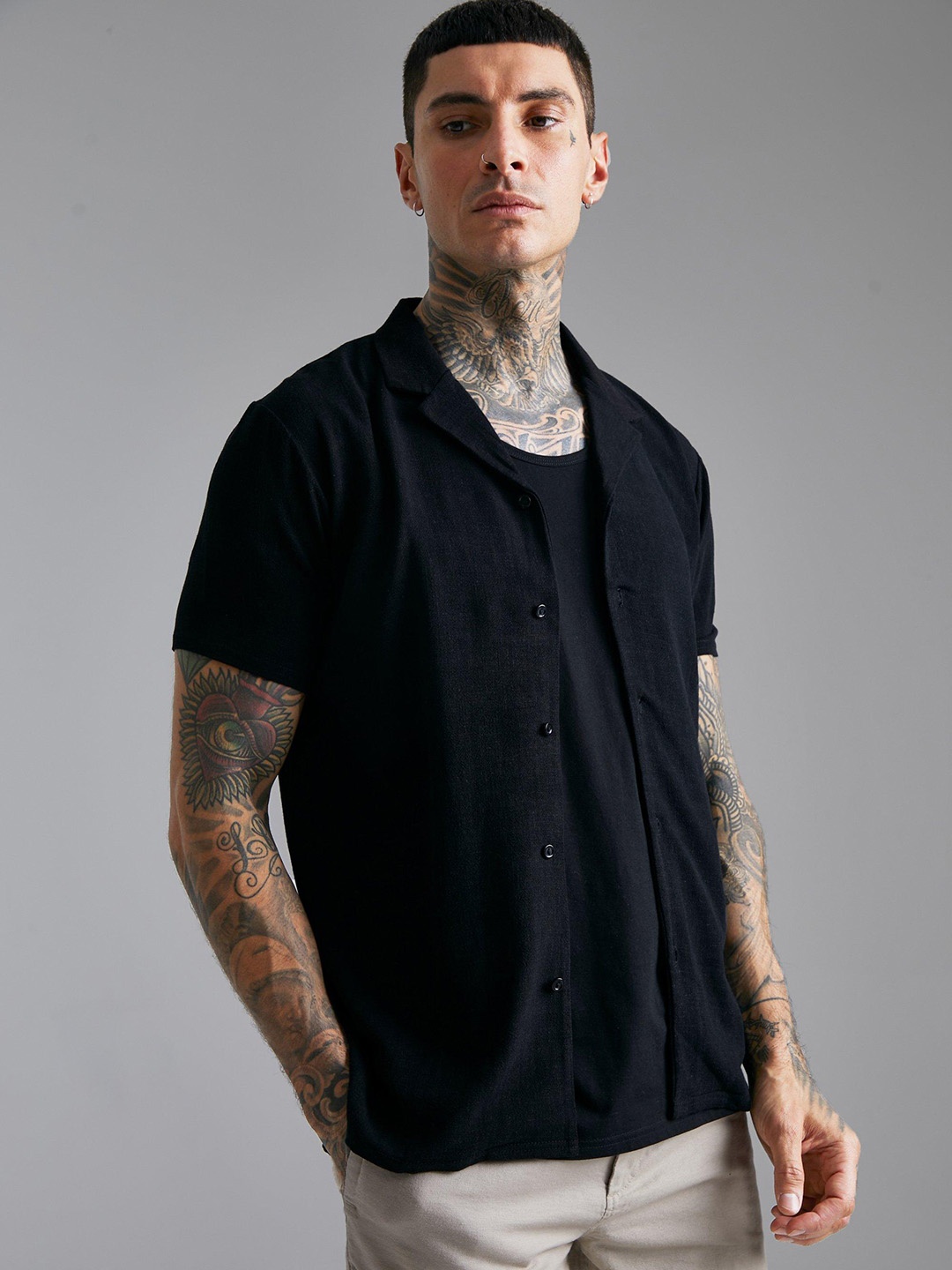 

boohooMAN Opaque Casual Shirt, Black