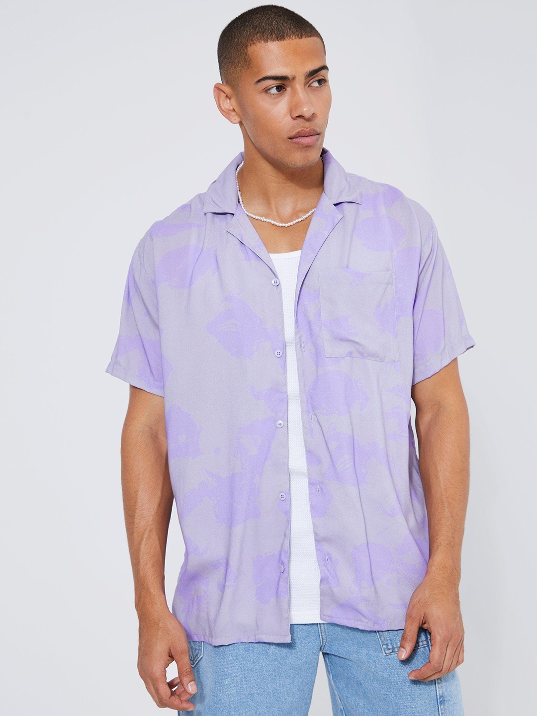 

boohooMAN Opaque Dyed Oversized Shirt, Purple