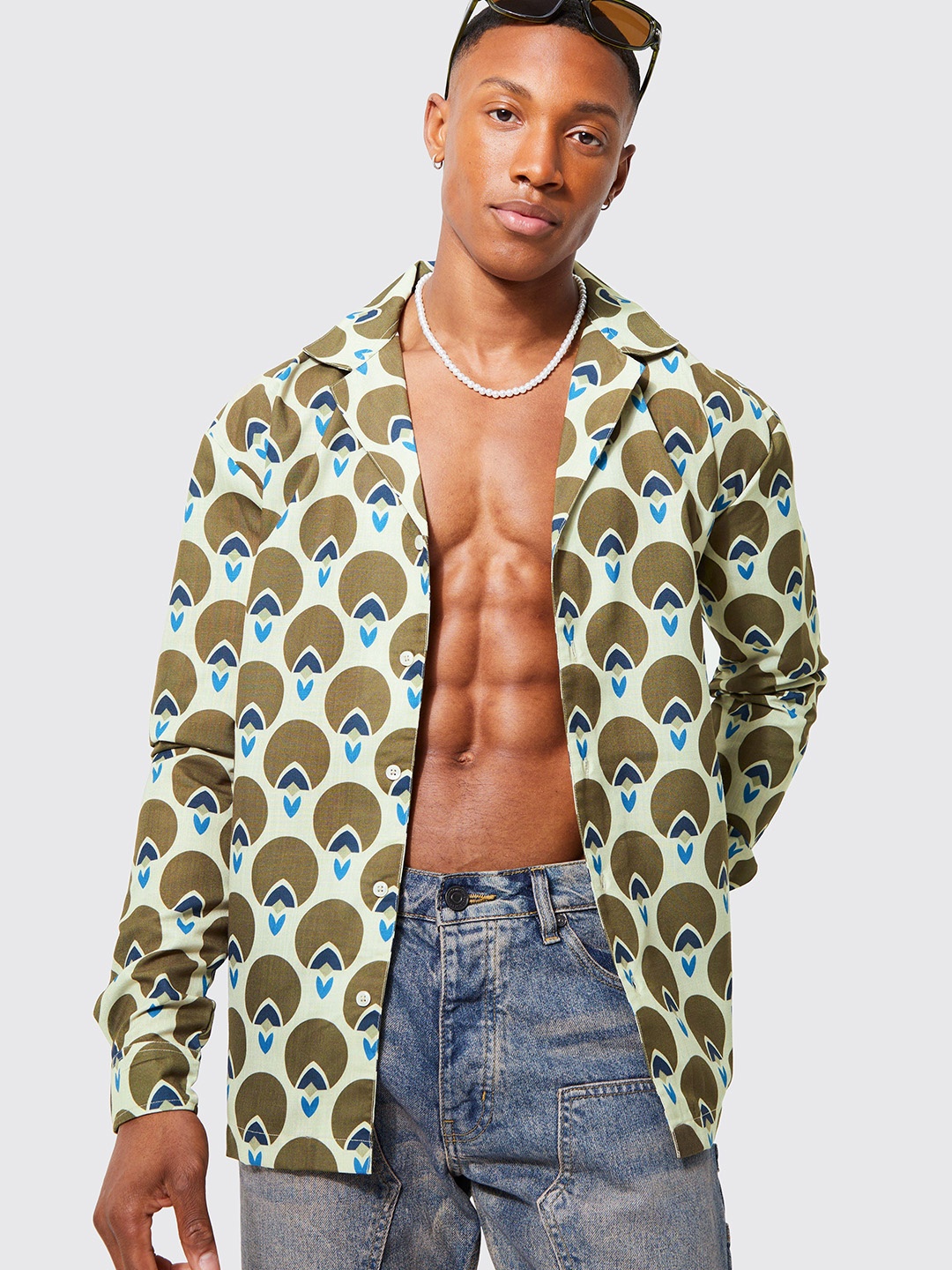 

boohooMAN Opaque Printed Casual Shirt, Green
