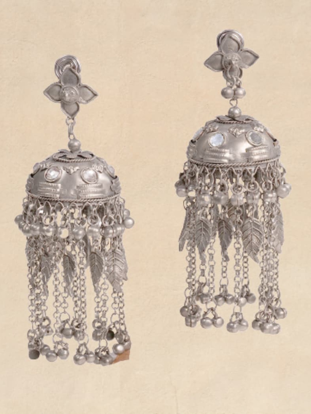 

Pihtara Jewels Silver-Plated Dome Shaped Big Oxidised Jhumkas