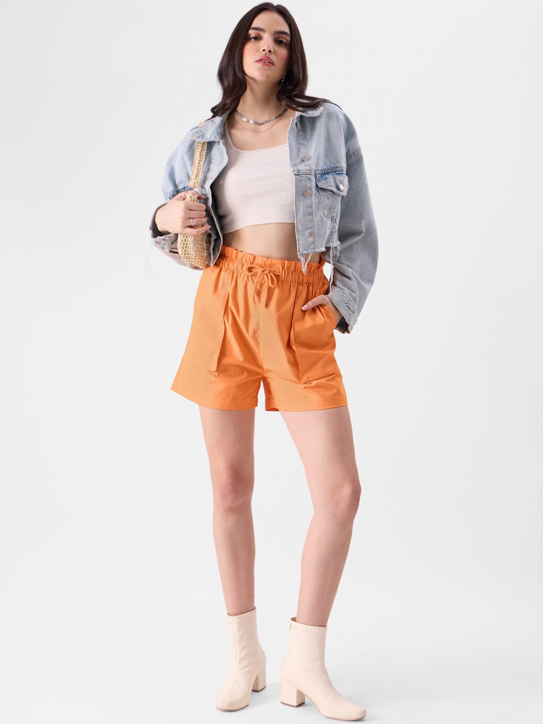 The Souled Store Women Orange Mid-Rise Pure Cotton Shorts