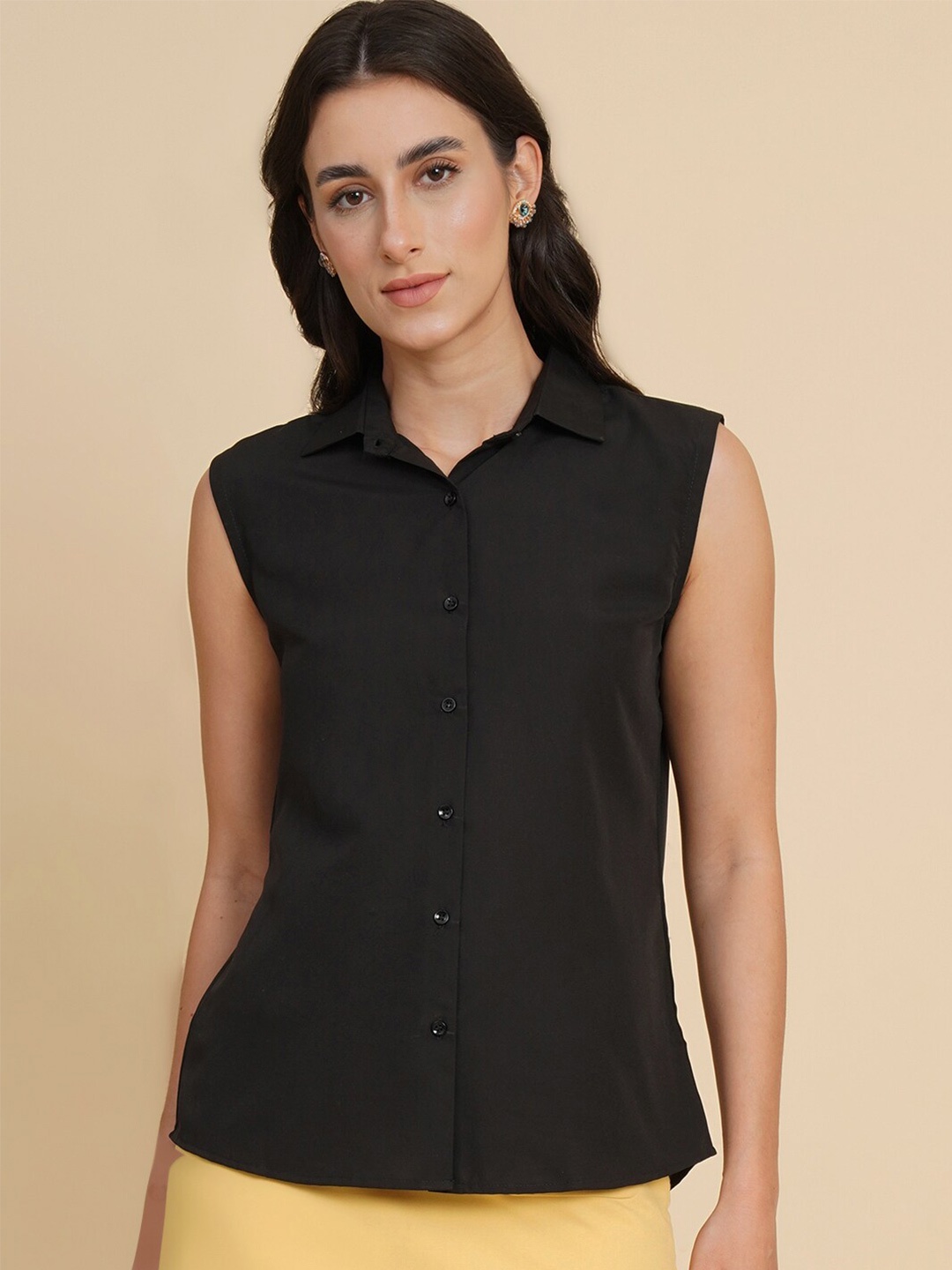 

Fbella Regular Fit Spread Collar Casual Shirt, Black