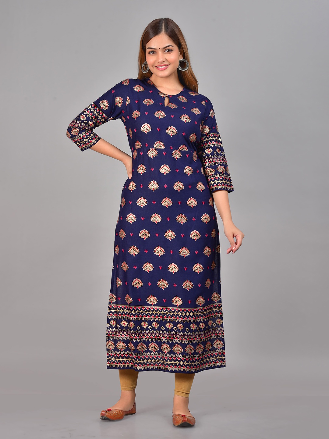 

SAK JAIPUR Ethnic Printed Straight Kurta, Navy blue