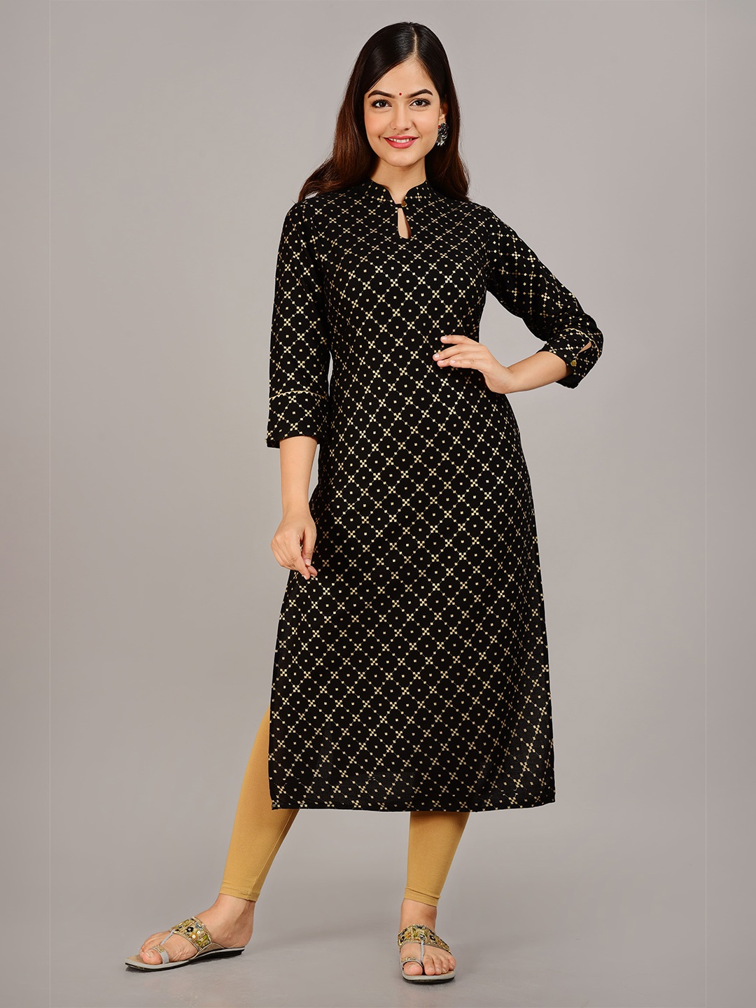 

SAK JAIPUR Ethnic Motifs Printed Straight Kurta, Black