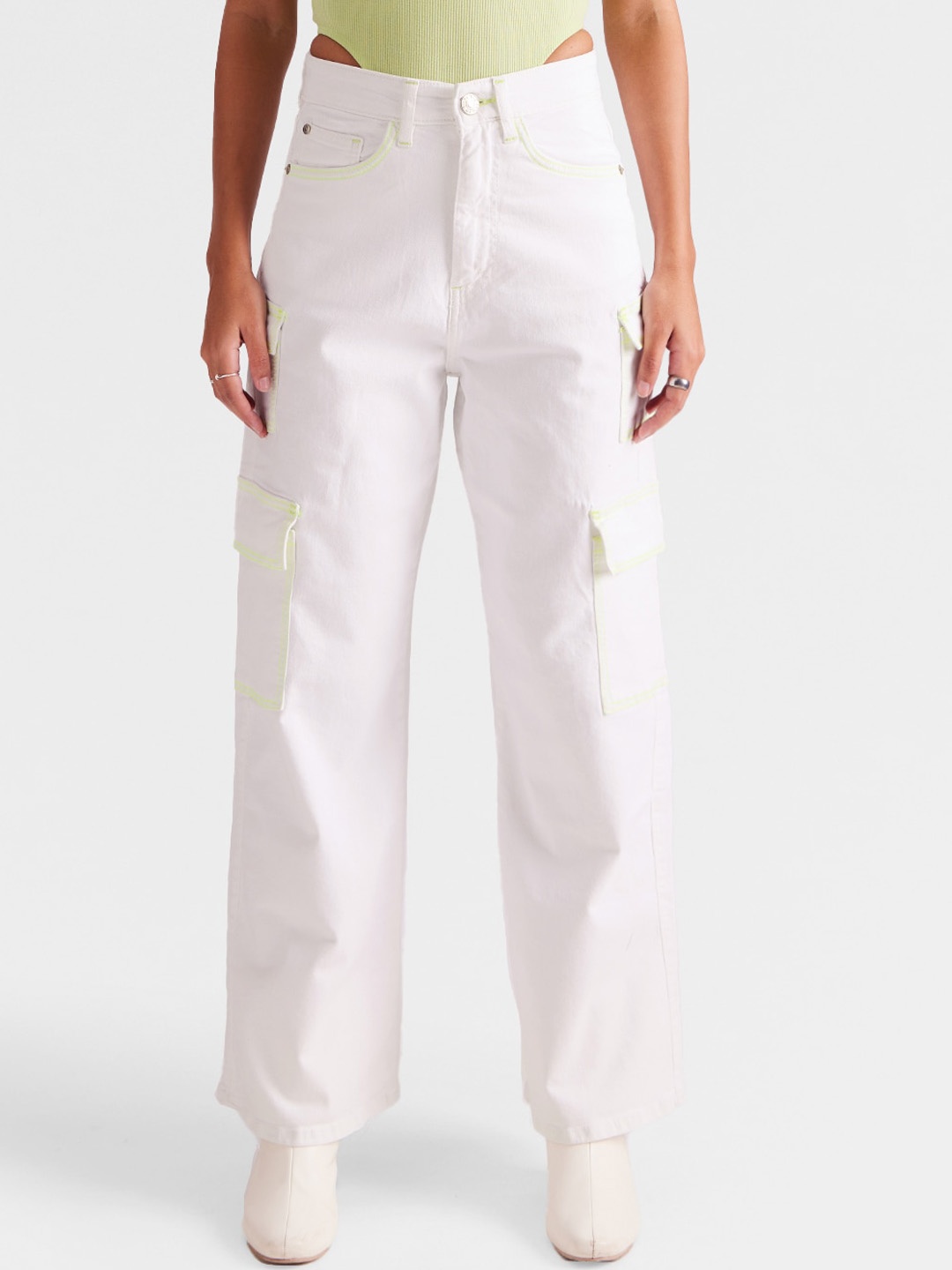 

The Souled Store Women White Wide Leg Stretchable Jeans