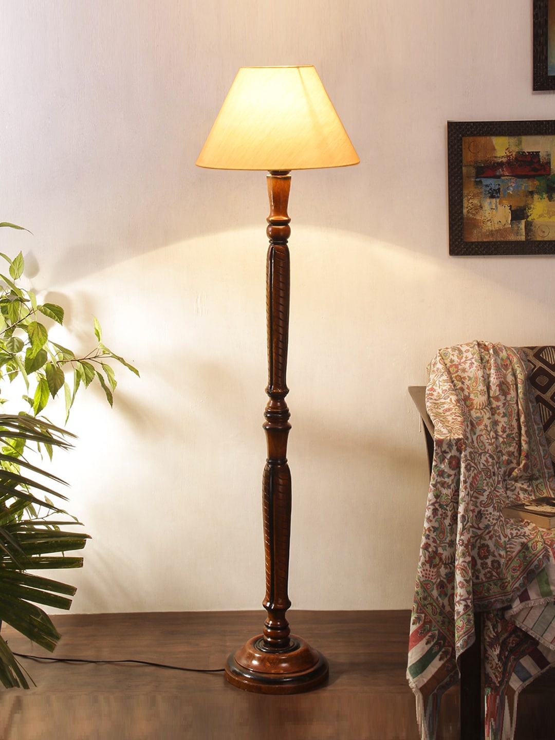 

Devansh Off-White Textured Wooden Conical Floor Lamp