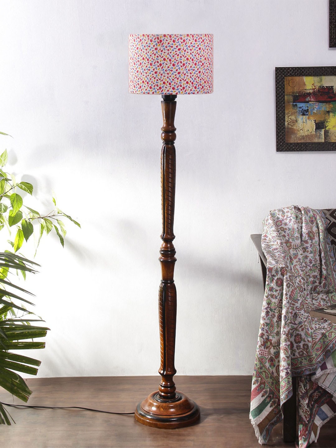 

Devansh White & Brown Printed Cotton & Wooden Floor Lamp