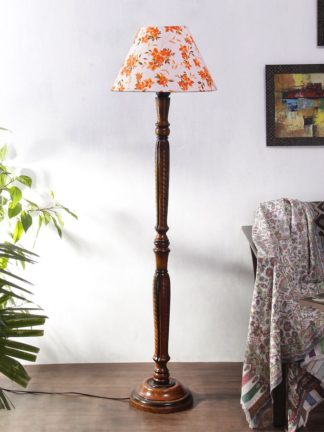 

Devansh White & Orange Printed Cotton & Wooden Floor Lamp