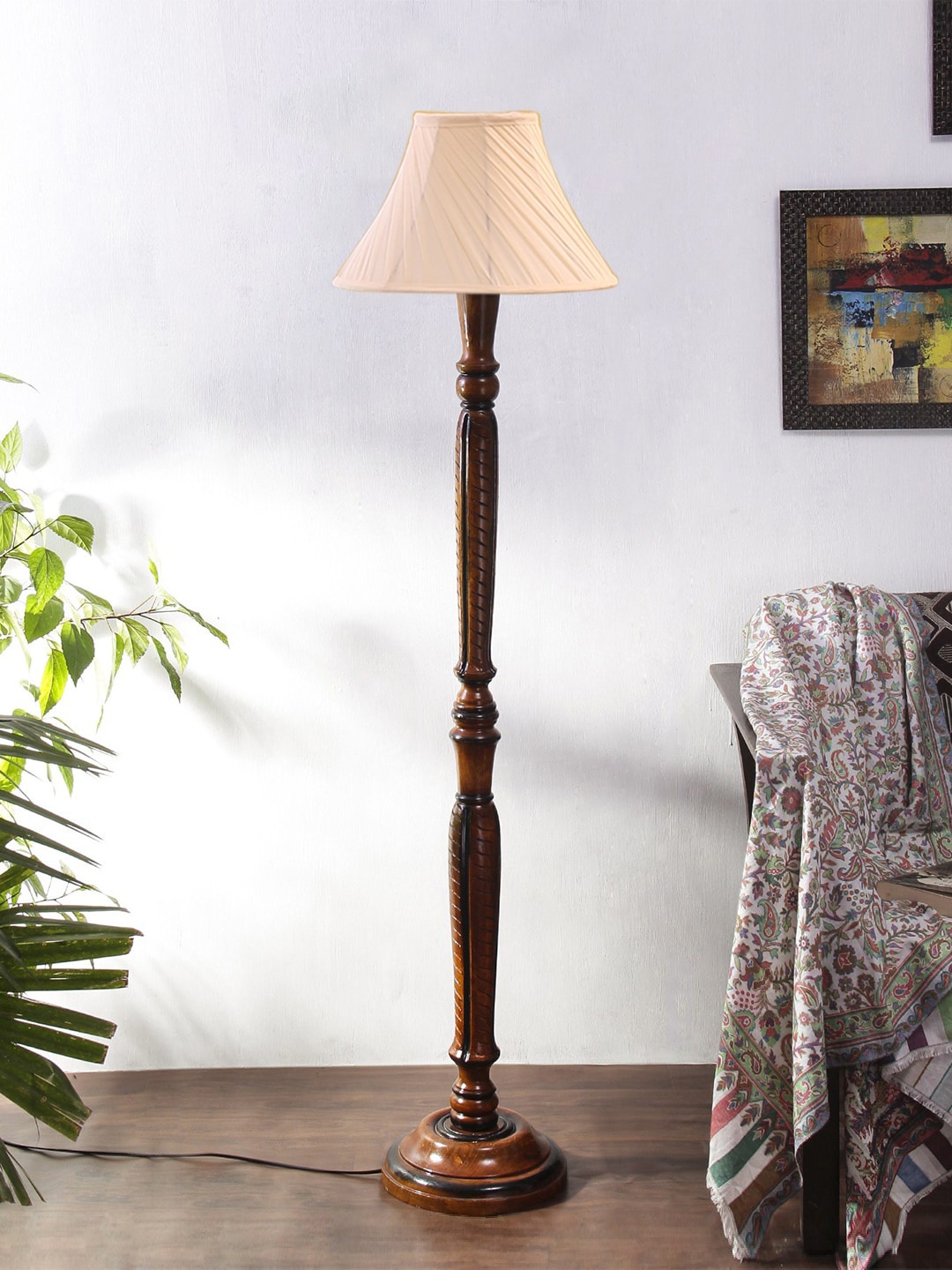 

Devansh White Textured Cotton & Wooden Floor Lamp