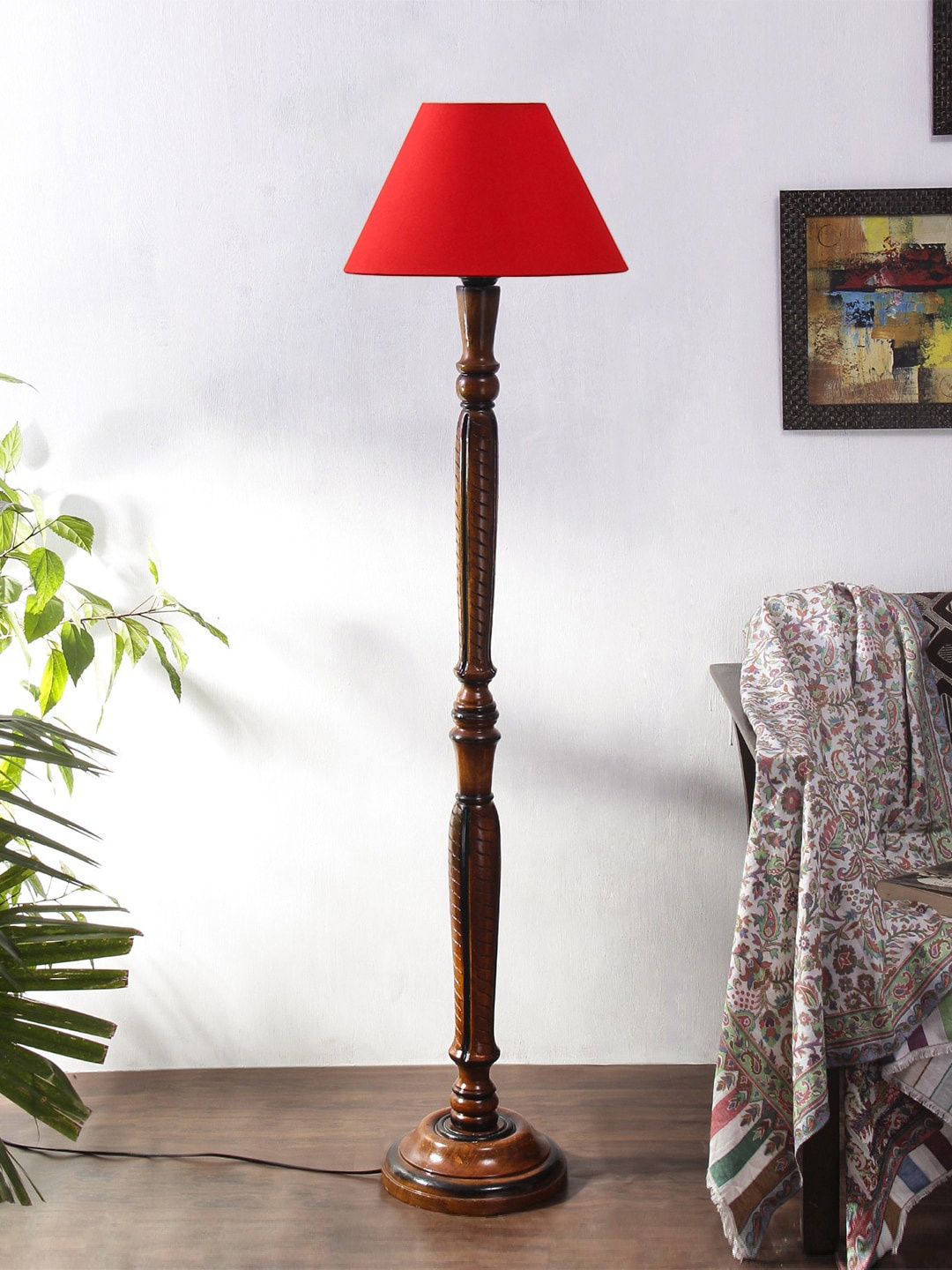 

Devansh Red & Brown Cotton & Wooden Floor Lamp