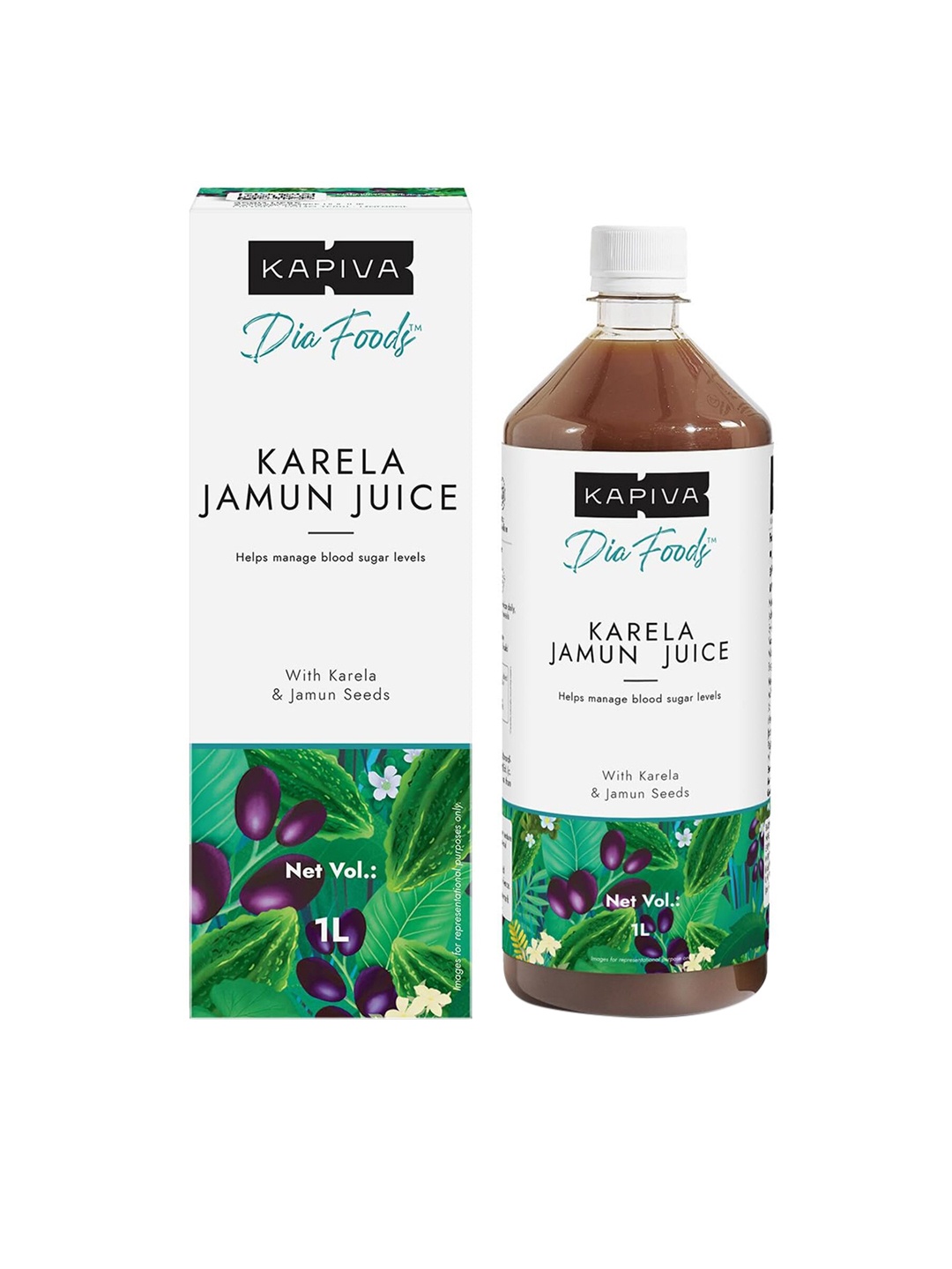 

Kapiva Dia Foods Karela Jamun Juice to Help Manage Blood Sugar Levels - 1 L, Brown