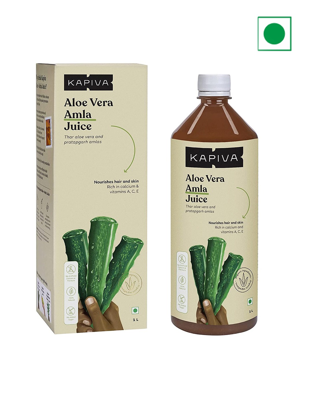 

Kapiva Aloe Vera Amla Juice Helps To Nourish Hair & Skin - 1 Liter, Brown