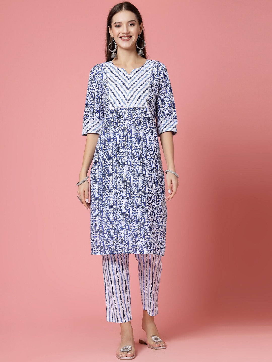 

KALINI Floral Printed Regular Gotta Patti Pure Cotton Kurta With Trousers & Dupatta, Blue