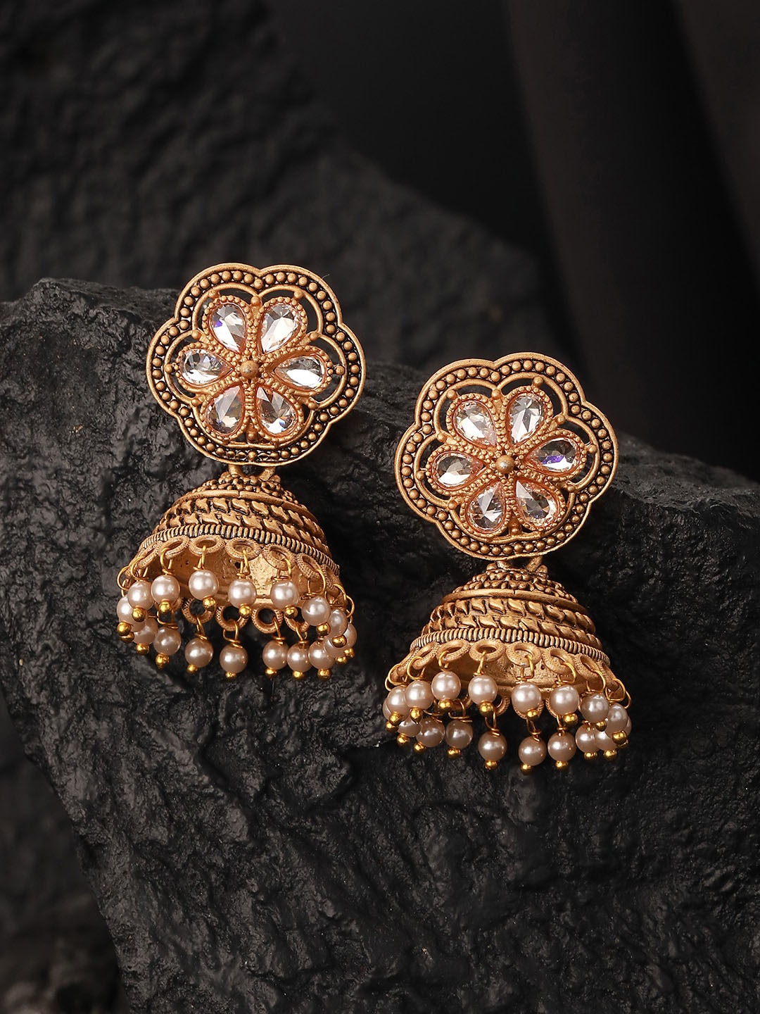

Jazz and Sizzle Gold-Plated Dome Shaped Kundan Studded Jhumkas