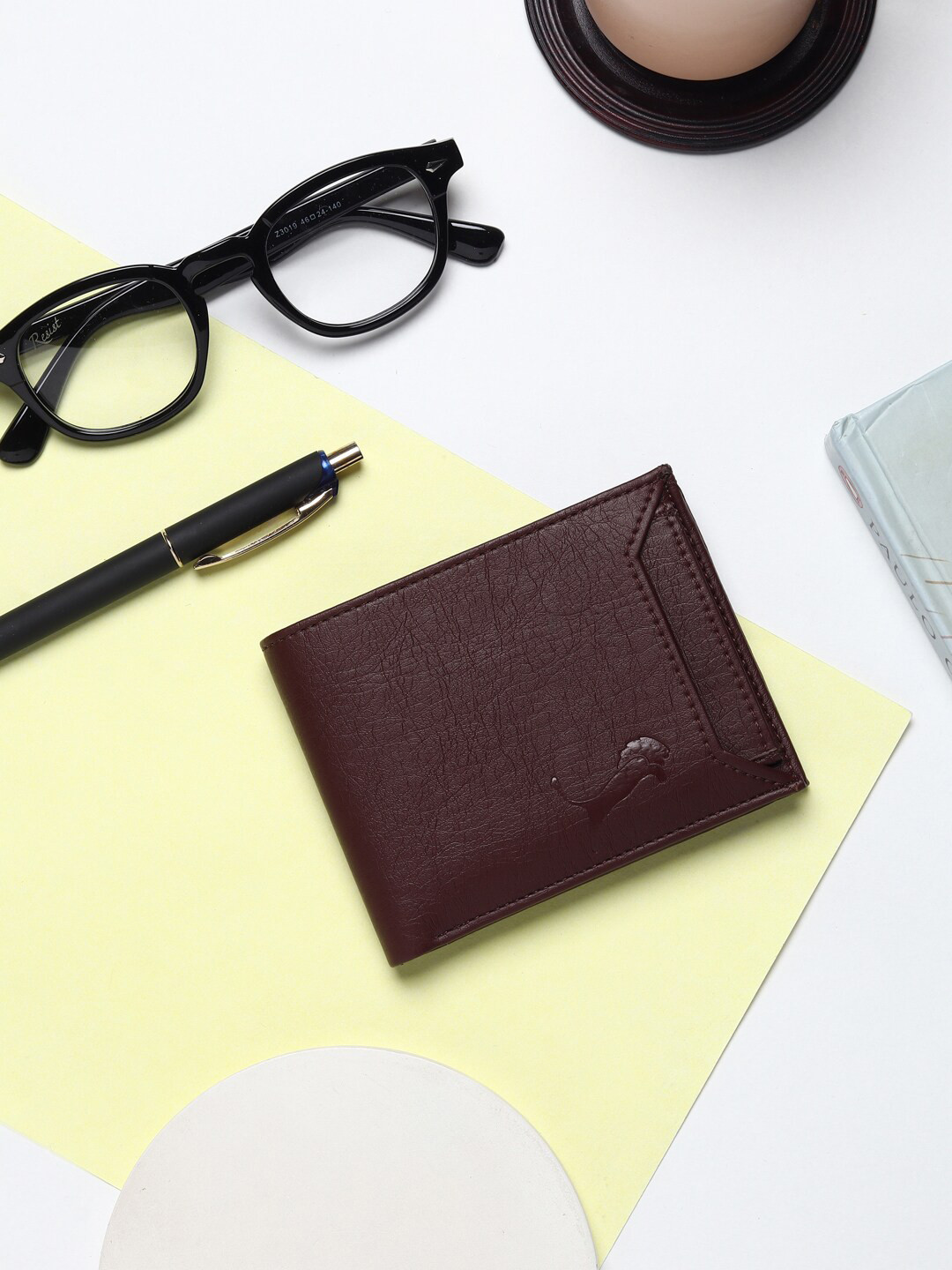 

WILD EDGE Men Textured PU Two Fold Wallet, Brown