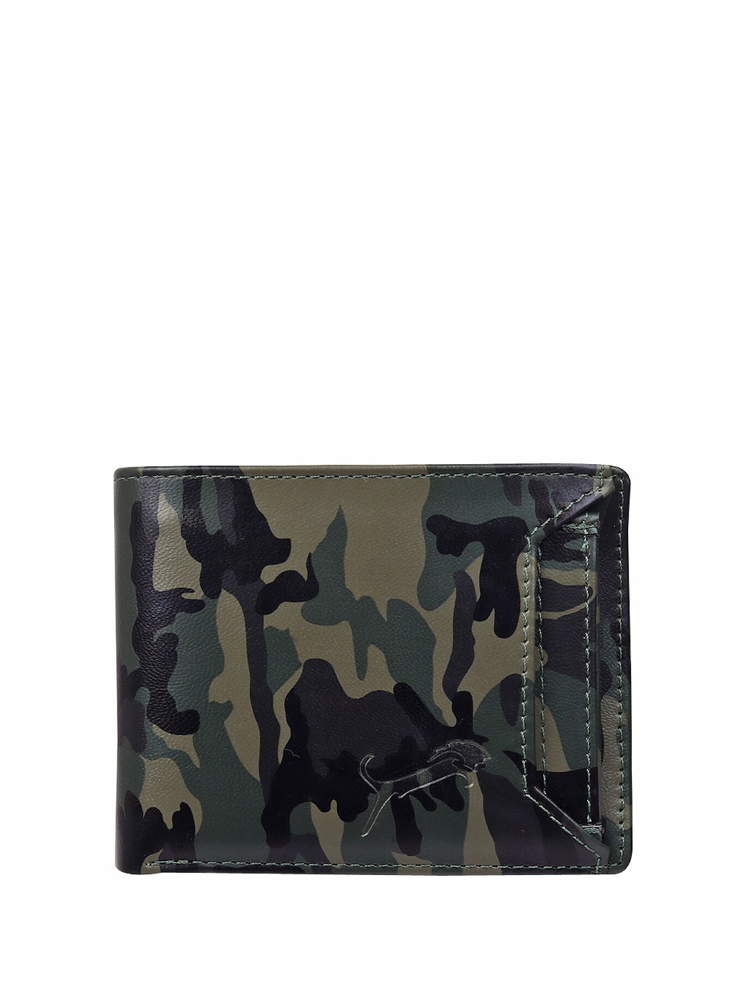 

WILD EDGE Men Camouflage Printed PU Two Fold Wallet, Green