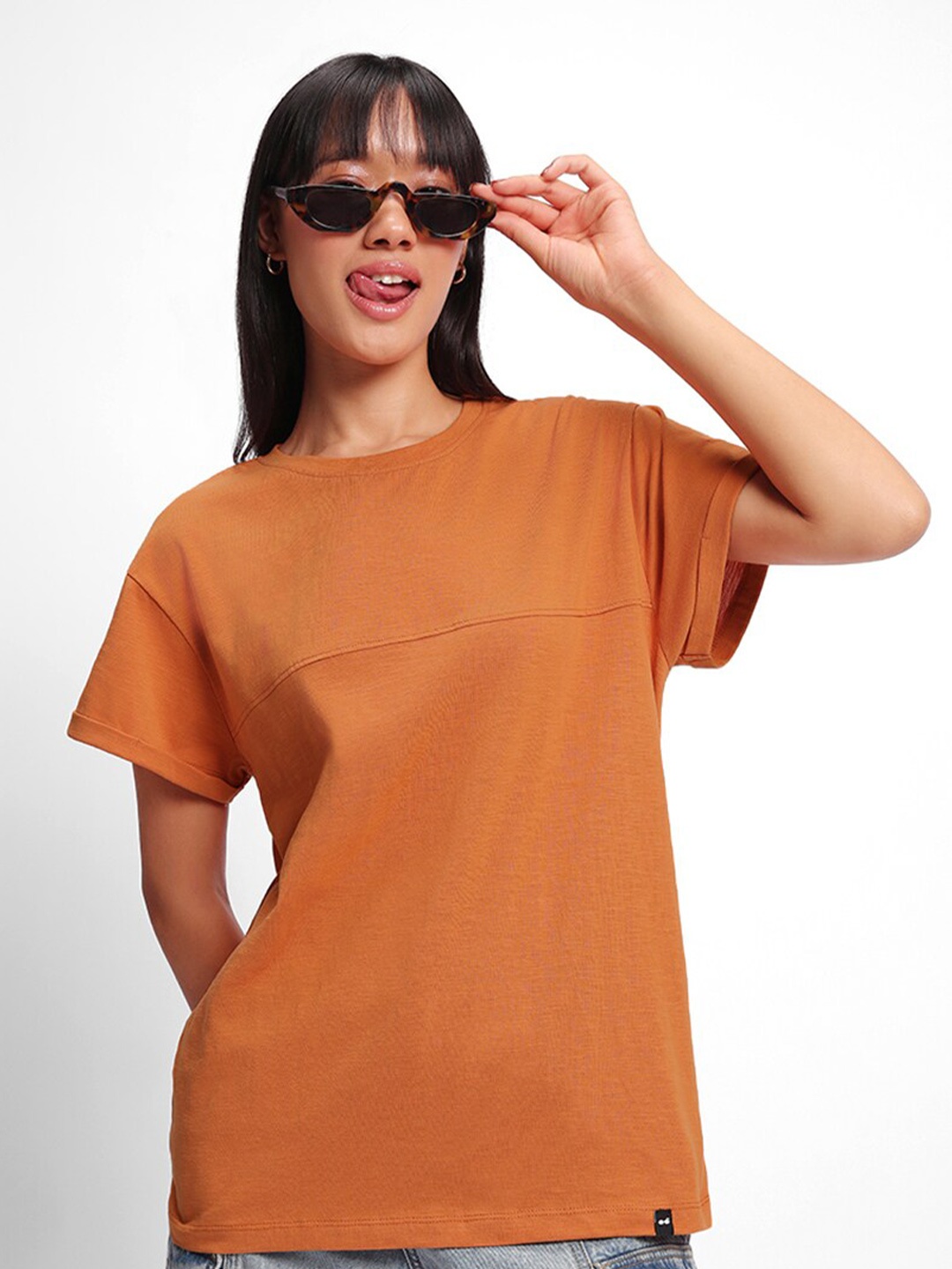 

Bewakoof Air 1.0 Round Neck Cotton Boyfriend T-shirt, Orange