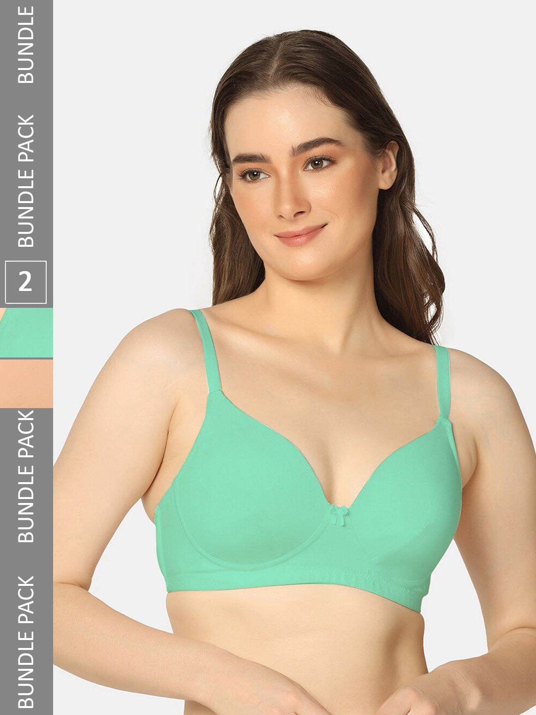 

Curvy Love Pack Of 2 Seamless Lightly Padded Medium Coverage All Day Comfort T Shirt Bra, Sea green