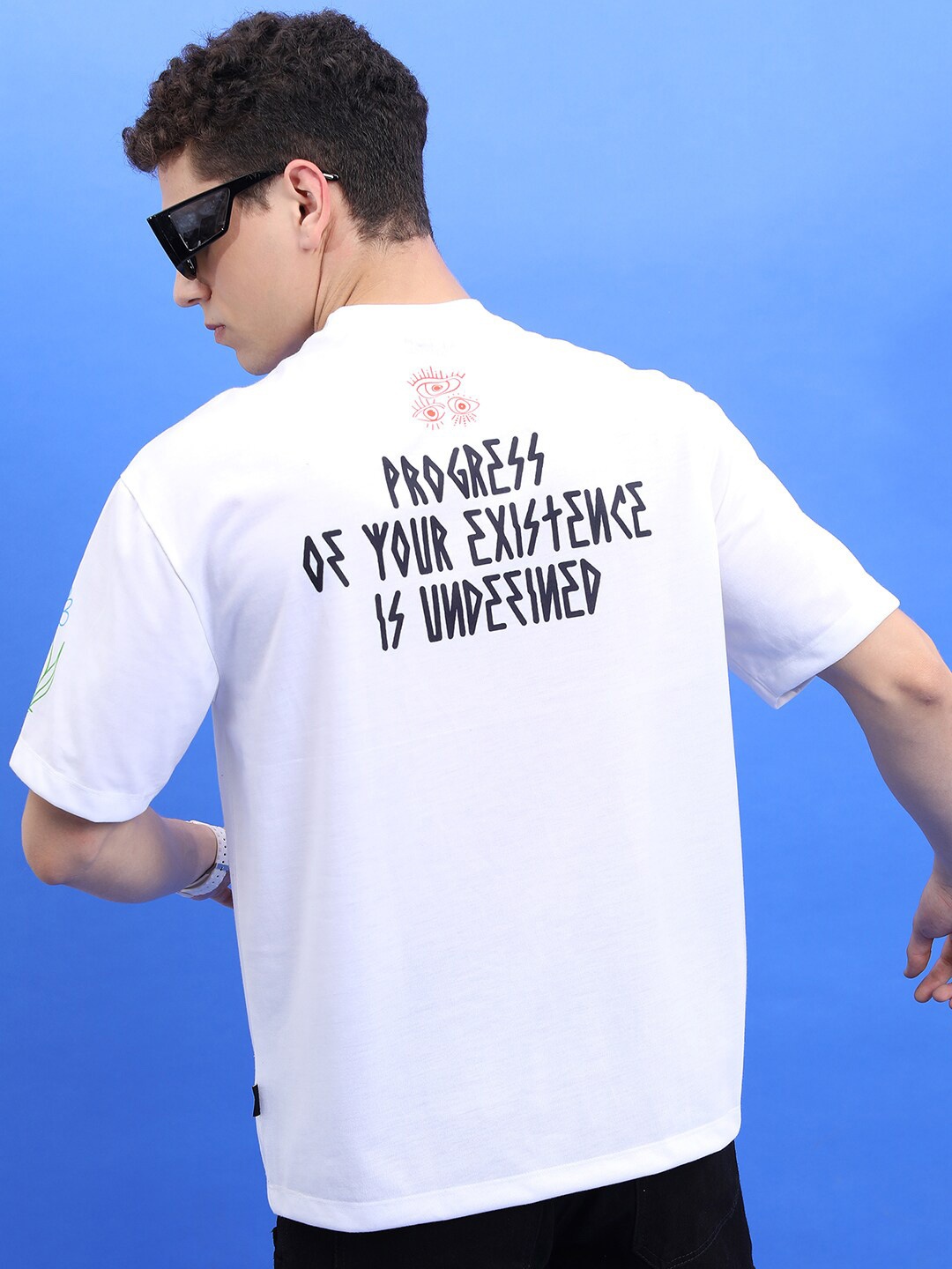 

KETCH Unisex Typography Printed Drop-Shoulder Oversized T-Shirt, White