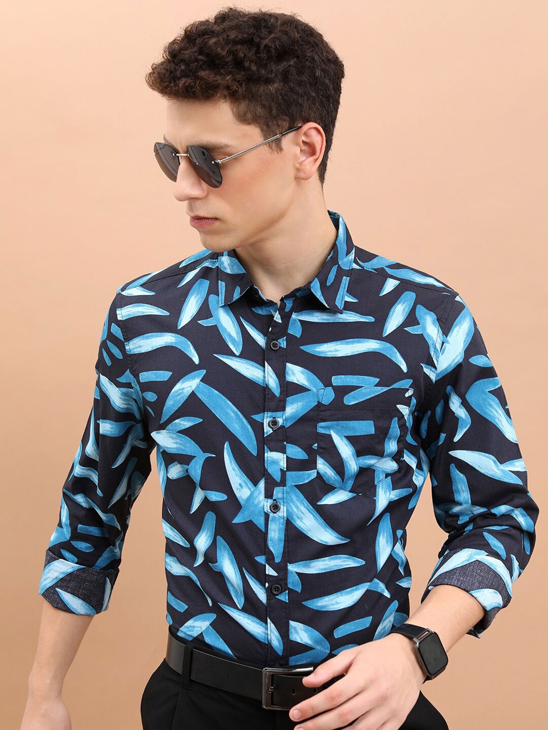 

KETCH Blue Slim Fit Abstract Printed Cotton Casual Shirt