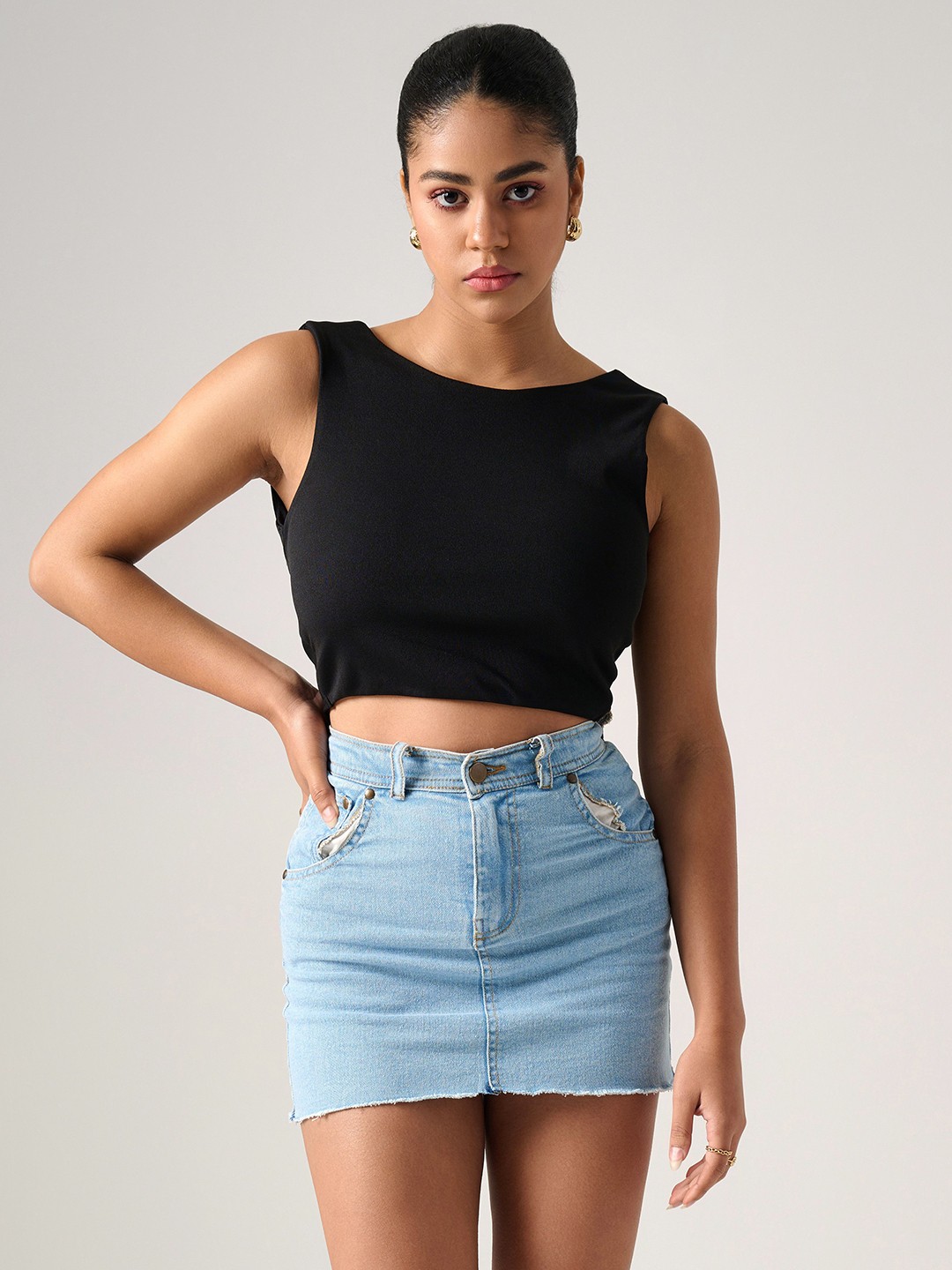 

Outcast Tie Up Detail Crop Top, Black