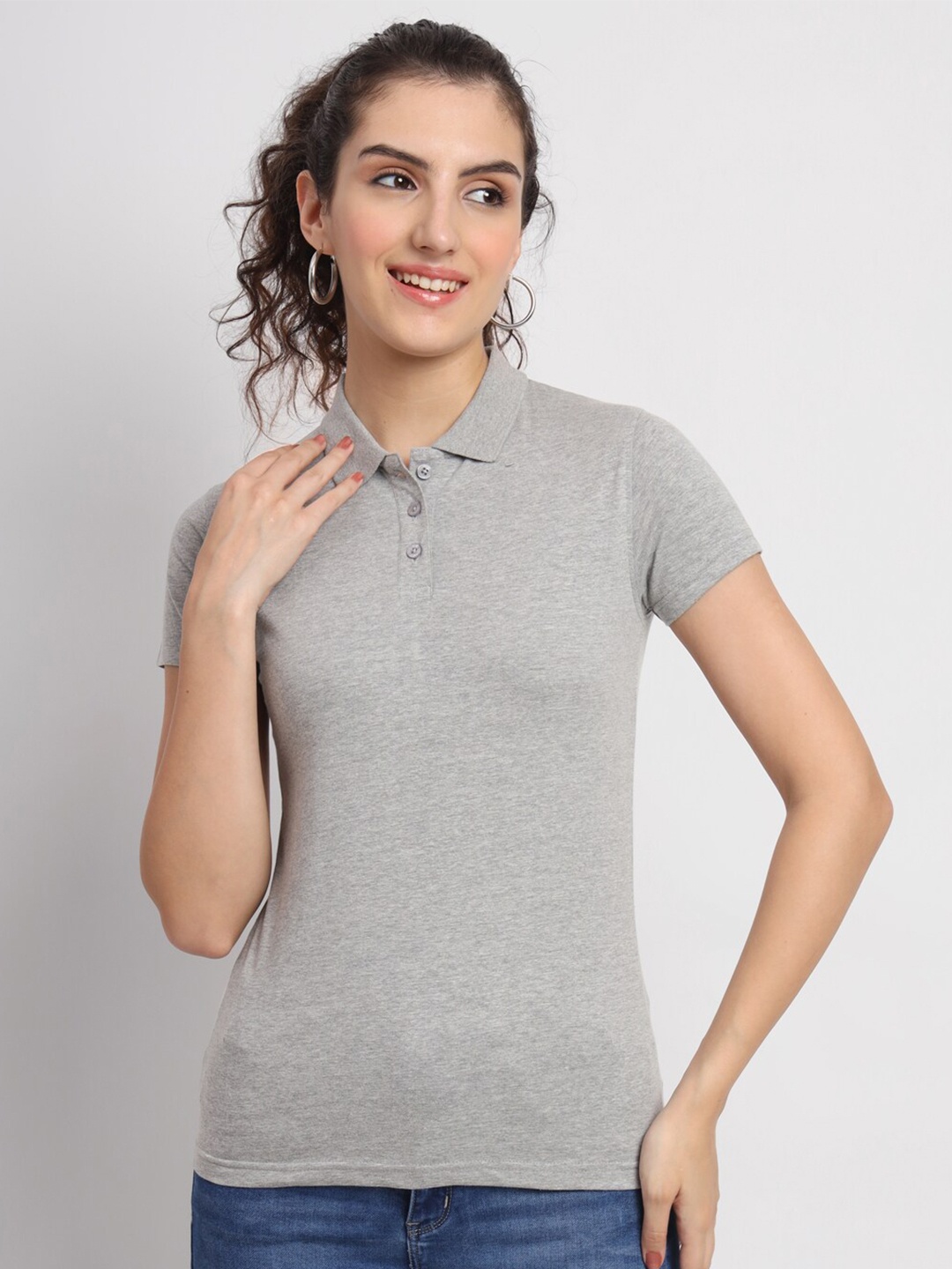 

appulse Polo Collar Short Sleeves Cotton T-shirt, Grey melange