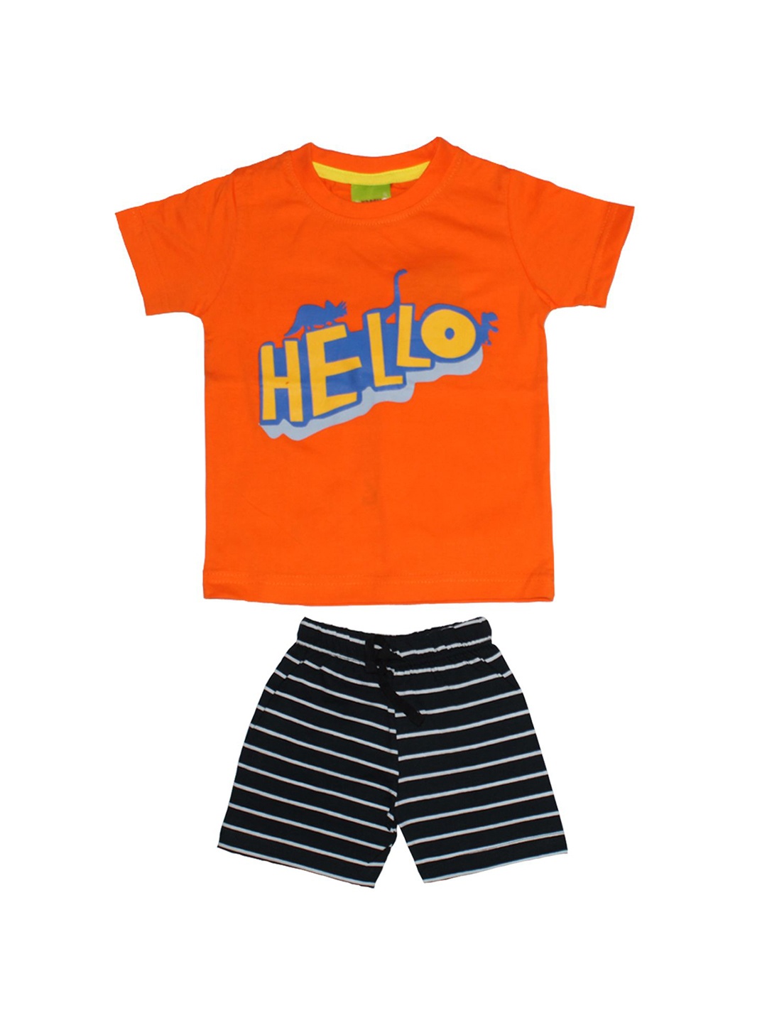 

BAESD Boys typography Printed Pure Cotton T-shirt with Shorts, Orange