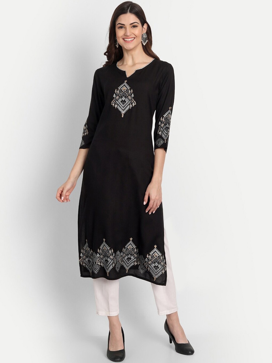 

SUTI Ethnic Motifs Printed Straight Kurta, Black