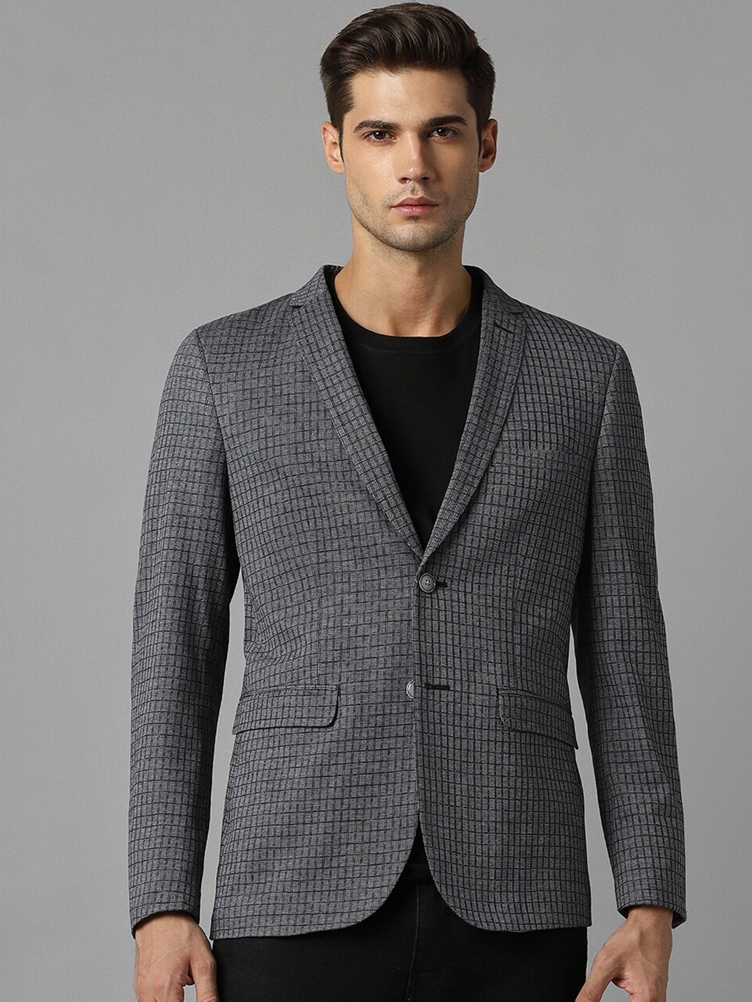 

Louis Philippe Sport Checked Slim-Fit Single-Breasted Casual Blazer, Grey