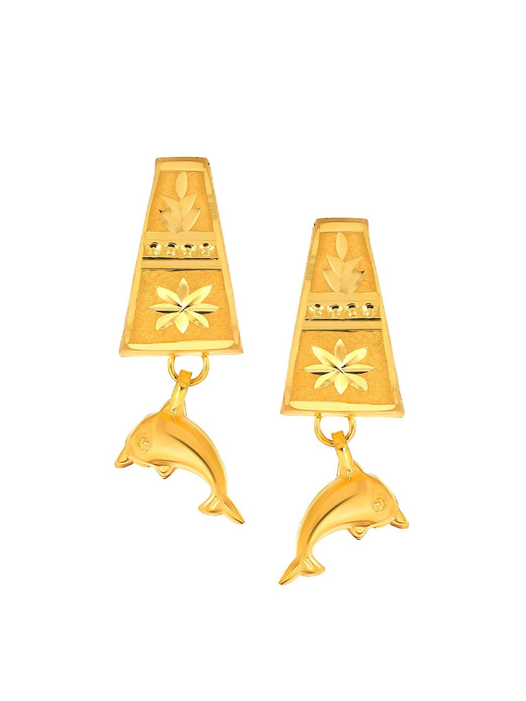 

SENCO Dangling Dolphin 22KT Gold Drop Earrings-0.9gm