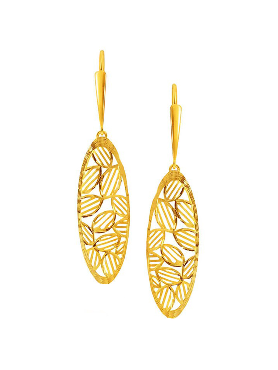 

SENCO Chic Leafy Oval 18KT Gold Drop Earrings-3.2gm