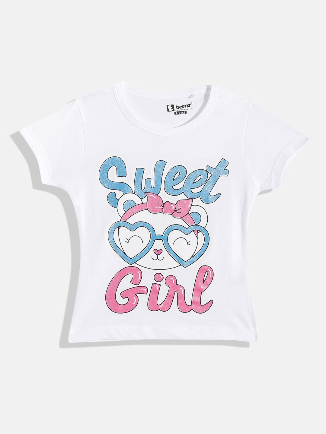 

Eteenz Girls Typography Printed Premium Cotton T-shirt with Glittery Effect, White