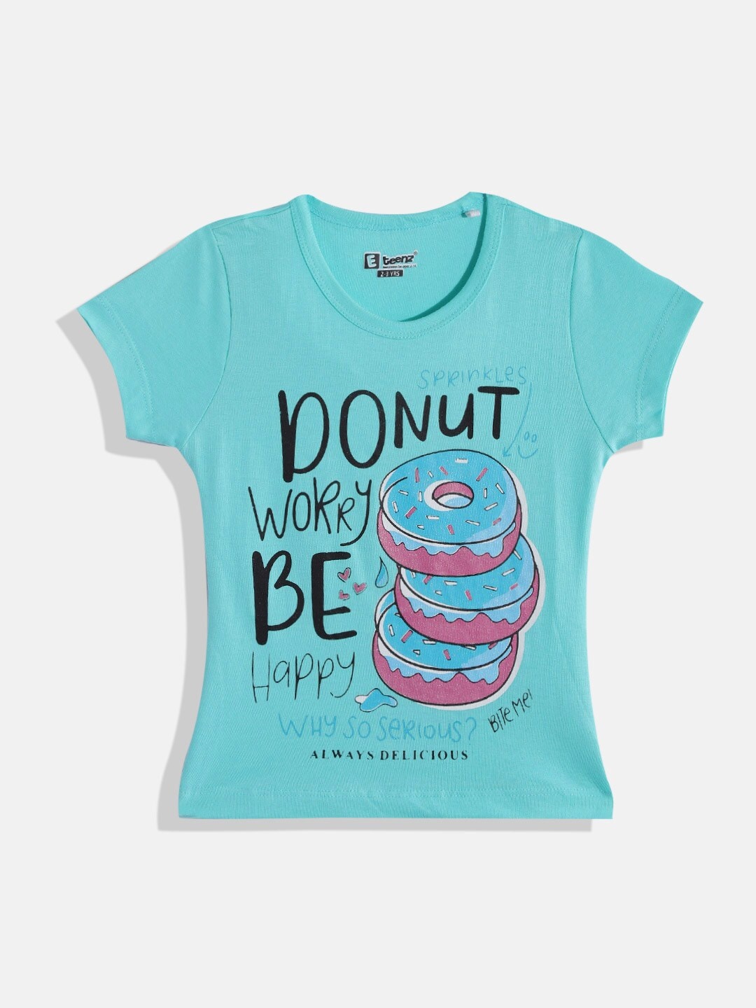 

Eteenz Girls Printed Pure Cotton T-shirt, Blue