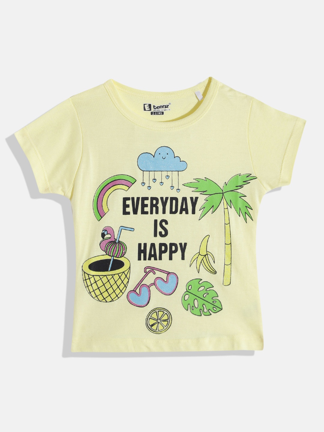 

Eteenz Girls Typography & Graphic Printed Premium Cotton T-shirt, Yellow