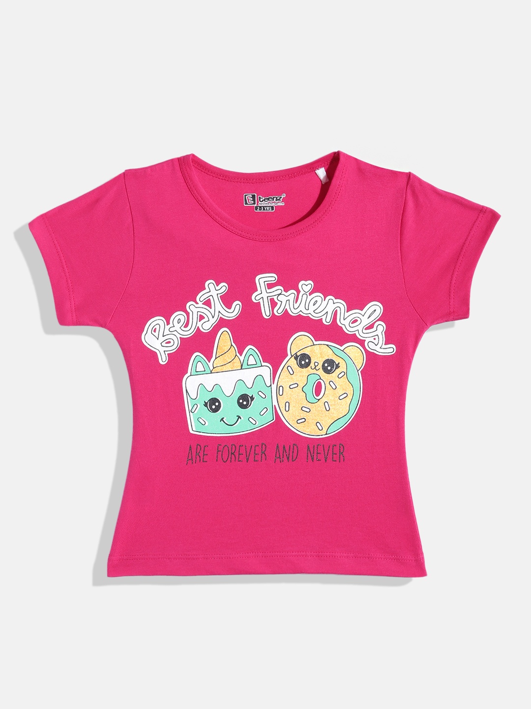

Eteenz Girls Typography & Graphic Printed Premium Cotton T-shirt, Fuchsia