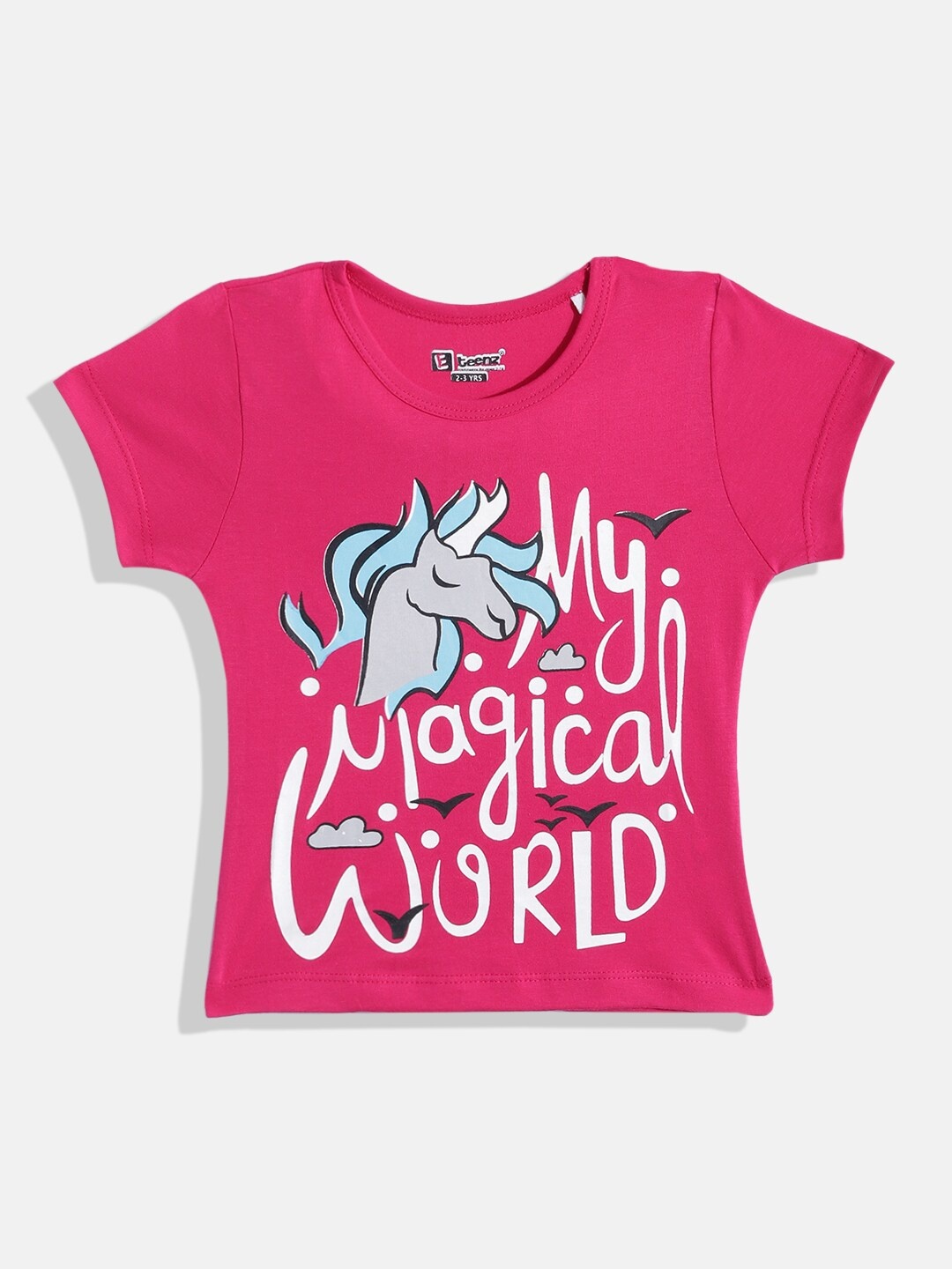 

Eteenz Girls Typography Printed Cotton T-shirt, Fuchsia
