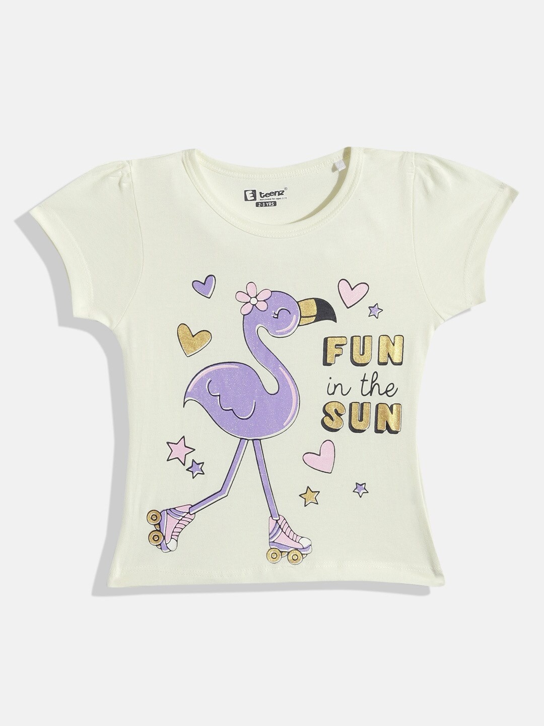 

Eteenz Girls Printed Pure Cotton T-shirt, Cream