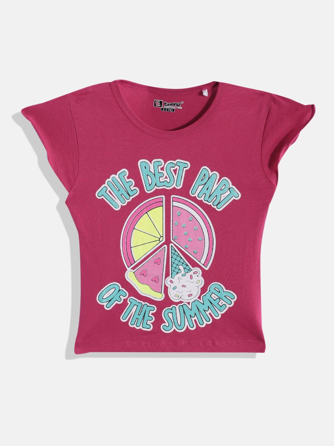 

Eteenz Girls Pure Cotton Printed T-shirt, Magenta