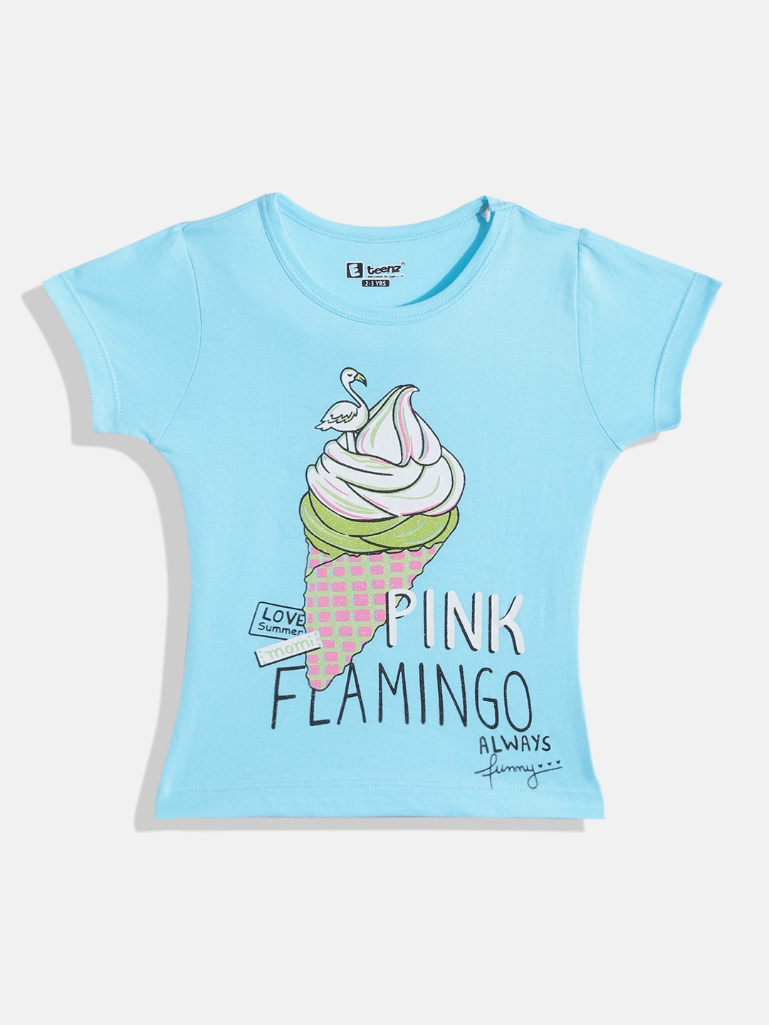 

Eteenz Girls Typography & Graphic Printed Premium Cotton T-shirt, Blue