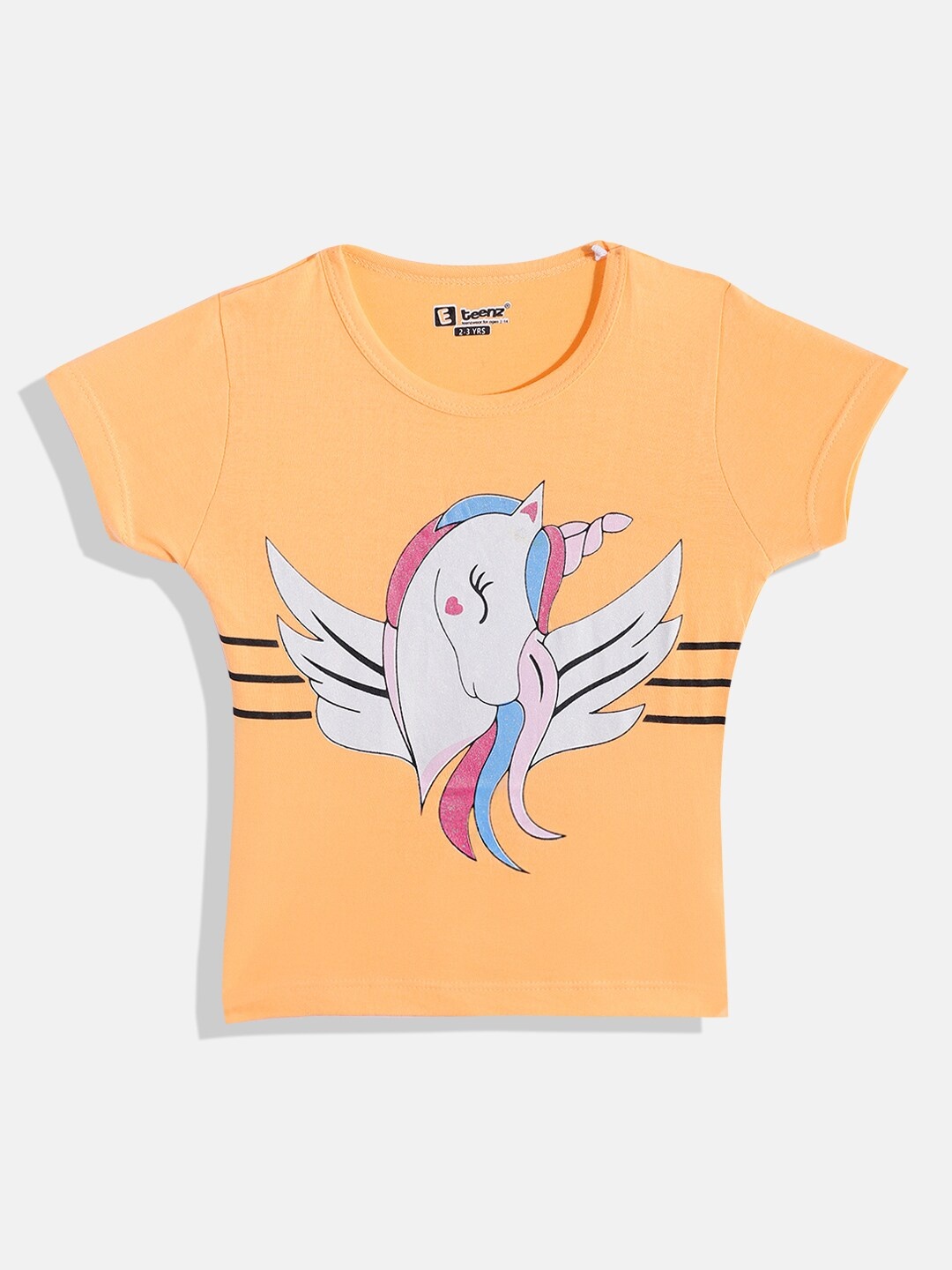 

Eteenz Girls Graphic Printed & Glitter Embellished Pure Cotton T-shirt, Orange